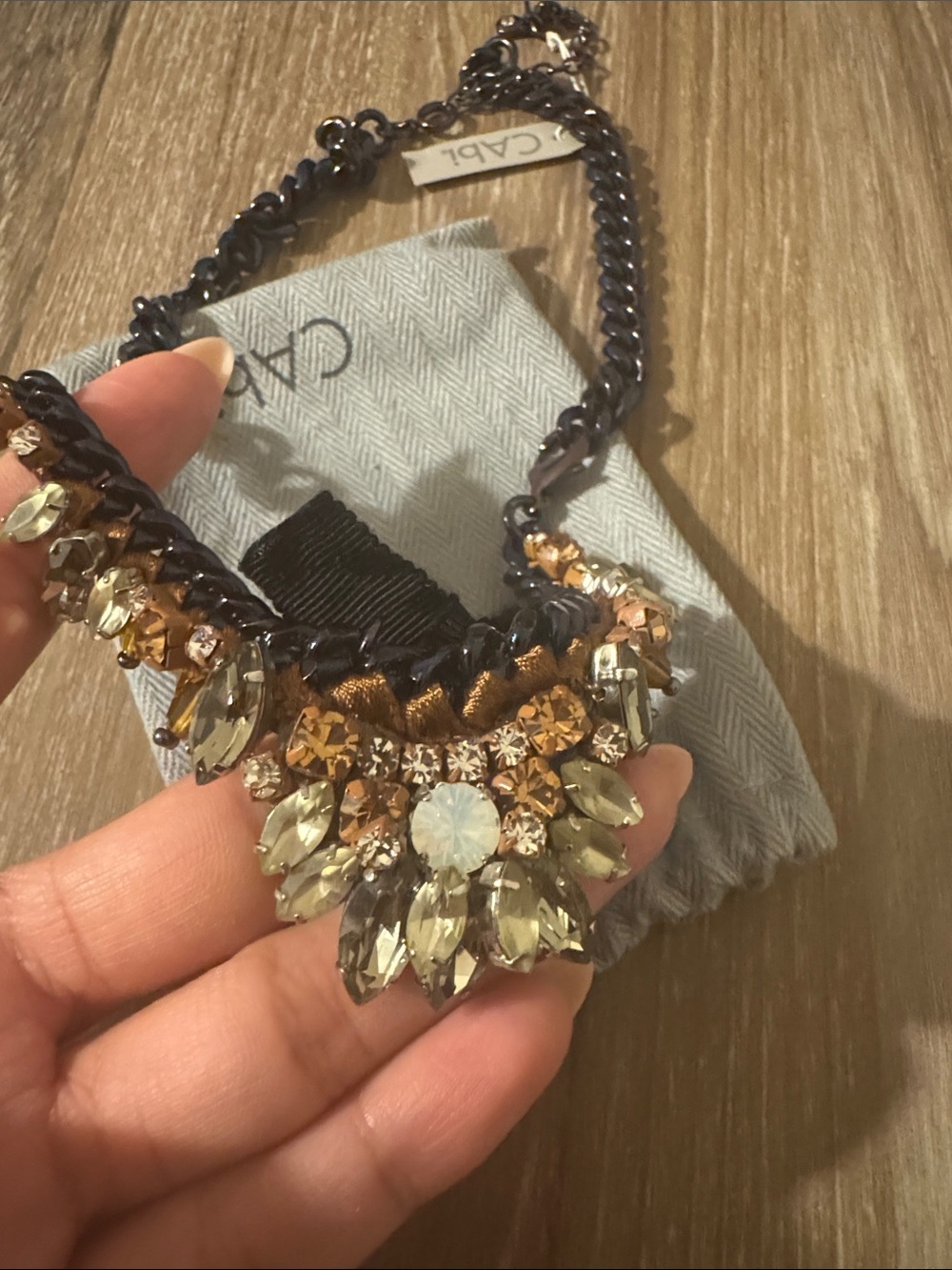 CAbi black jeweled statement necklace Gold and Champagne Crystal Bib - Picture 2 of 6